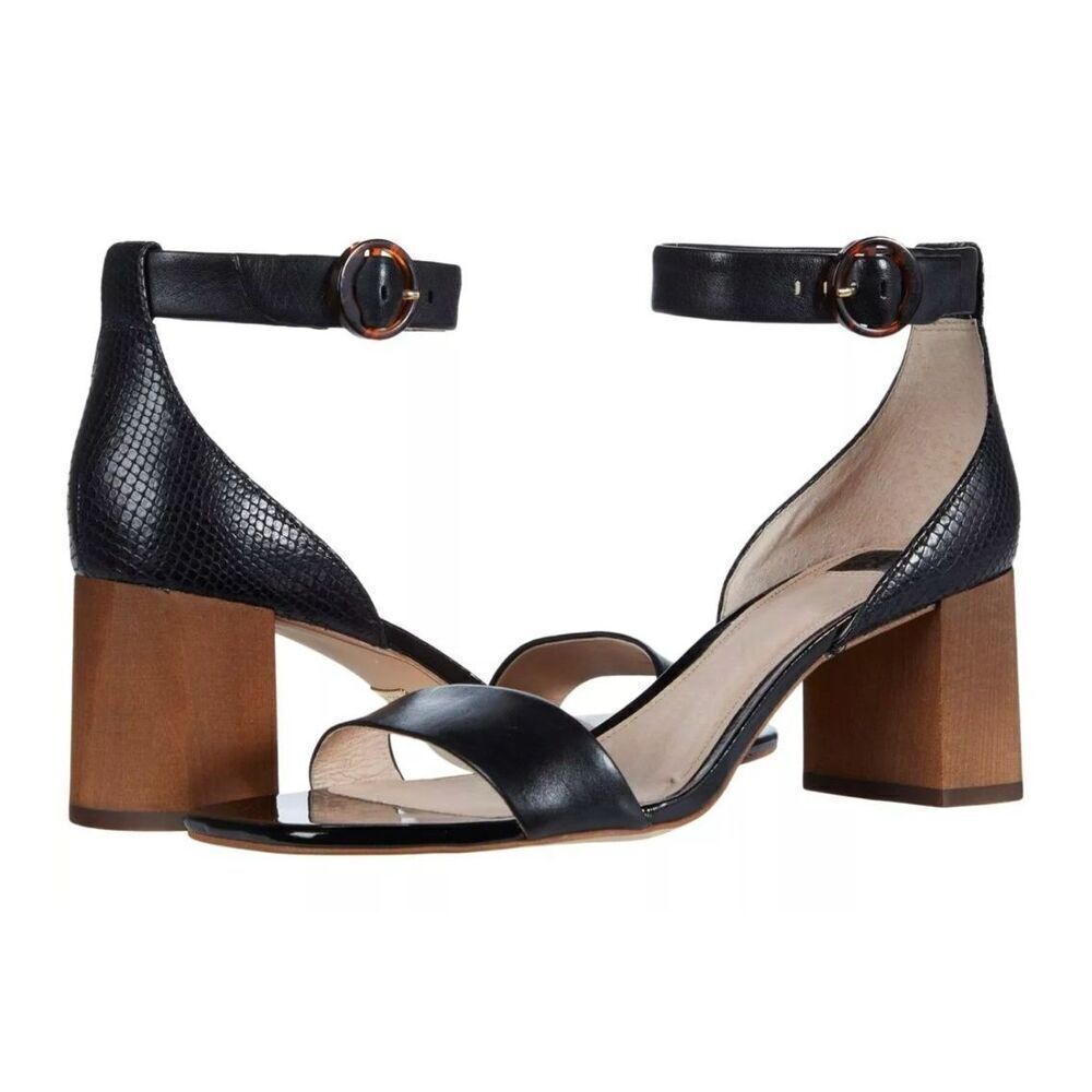Louise et Cie Gabrie Toe Leather Block Heel Sandals Black LO-GABRIE sz 9.5 NWOT